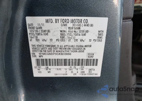 2012 Ford Escape Xlt z USA, uszkodzony, nr VIN 1FMCU0D73CKB33090